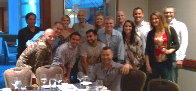 San Diego Dinner with (clockwise from top left) Robert San Luis, Linda Lotich, Bob Lotich, Sheila Baldwin, Grant Baldwin, Jeff Rose, Joshua Vial, Natalie Sisson, Mandy Rose, John Corcoran, Jordan Harbinger, Neville Medhora, Pat Flynn, Noah Kagan, Dave Stachowiak